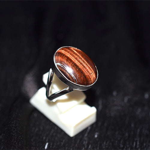 925 Sterling Silver Red Tiger's Eye Oval Split Shank Ring