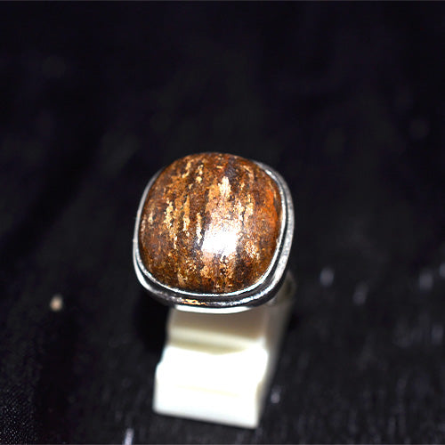 925 Sterling Silver Striped Bronzite Cushion Cut Ring