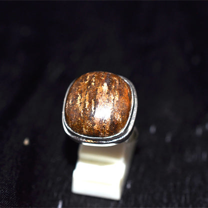 925 Sterling Silver Striped Bronzite Cushion Cut Ring