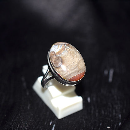 925 Sterling Silver Oval Banded Jasper Ring