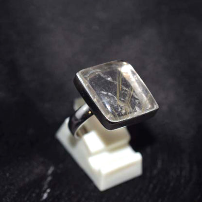 925 Sterling Silver Rutilated Quartz Rounded Square Ring