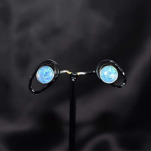 925 Sterling Silver Blue Opal Stud Earrings