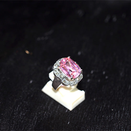 925 Sterling Silver Turkish Pink Crystal and Marcasite Halo Ring