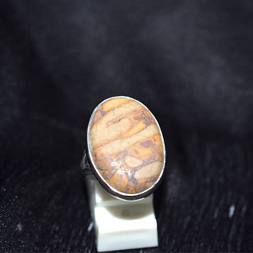 925 Sterling Silver Oval Picture Jasper Ring