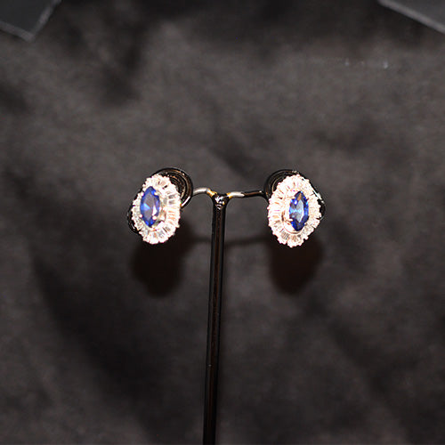 925 Sterling Silver Blue Sapphire Halo Stud Earrings