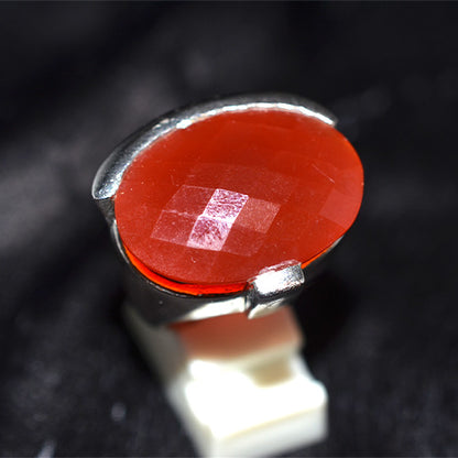 925 Sterling Silver Oval Faceted Carnelian Statement Ring