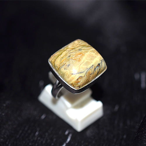 925 Sterling Silver Square Veined Serpentine Ring
