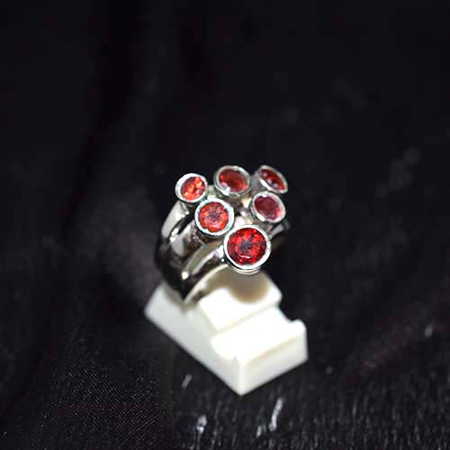 925 Sterling Silver Red Gemstone Six Stone Cluster Ring