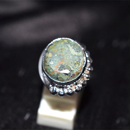 925 Sterling Silver Round African Turquoise Turkish Ring