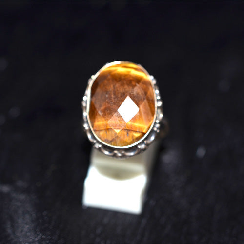 925 Sterling Silver Turkish Tiger's Eye Oval Crown Setting Ring