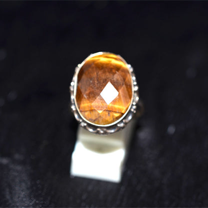 925 Sterling Silver Turkish Tiger's Eye Oval Crown Setting Ring