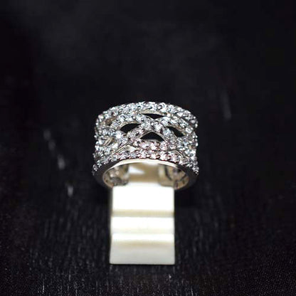 925 Sterling Silver Cubic Zirconia Lattice Pattern Band Ring