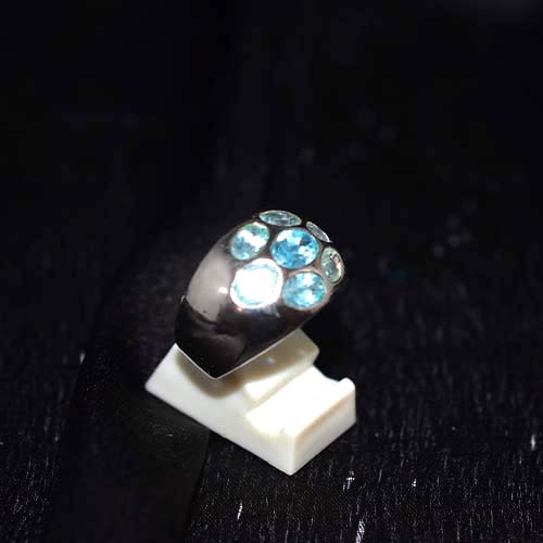 925 Sterling Silver Blue Topaz Cluster Dome Ring