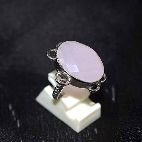 925 Sterling Silver Faceted Rose Quartz Ornate Scroll Ring