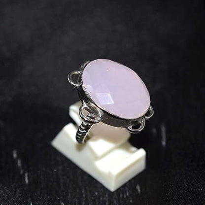 925 Sterling Silver Faceted Rose Quartz Ornate Scroll Ring