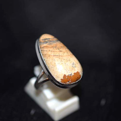 925 Sterling Silver Dendritic Jasper Long Oval Ring