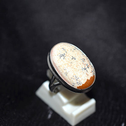 925 Sterling Silver Oval Dendritic Agate Ring
