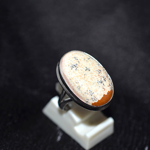 925 Sterling Silver Oval Dendritic Agate Ring