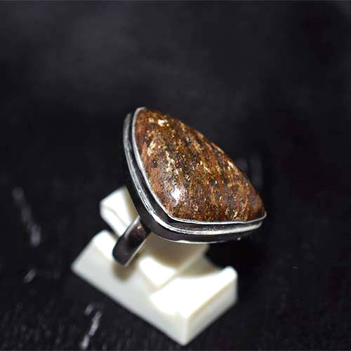 925 Sterling Silver Brown Jasper Chevron Ring