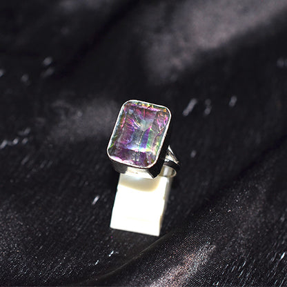 925 Sterling Silver Turkish Mystic Topaz Rectangle Ring