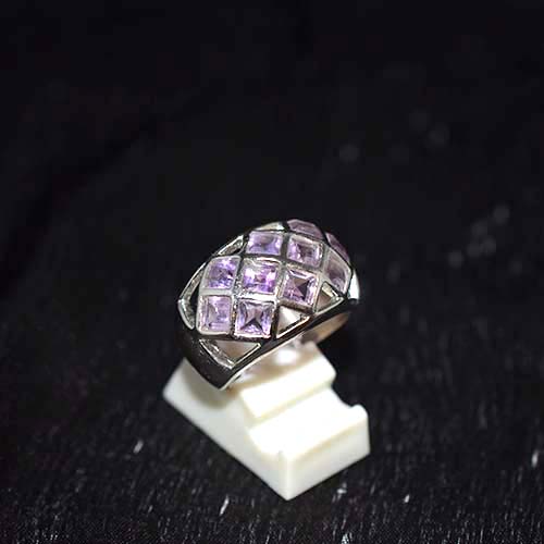 925 Sterling Silver Light Purple Gemstone Checkerboard Design Ring