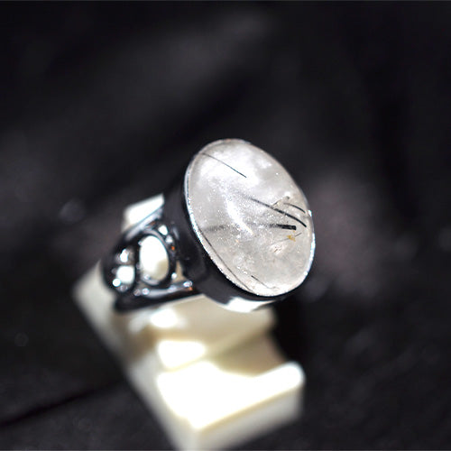925 Sterling Silver Rutilated Quartz Scrollwork Ring