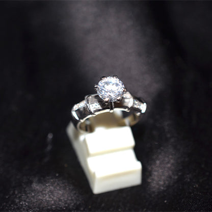 925 Sterling Silver Cubic Zirconia Bamboo Motif Ring