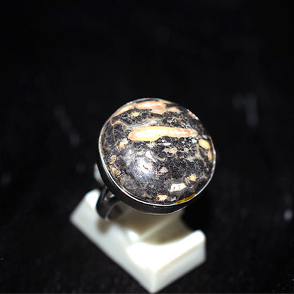 925 Sterling Silver Round Fossil Coral Pattern Ring