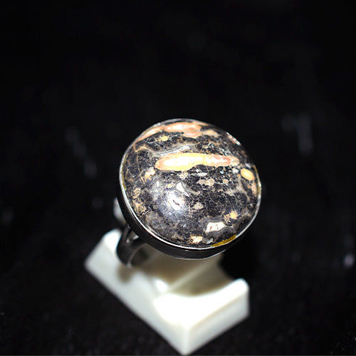 925 Sterling Silver Round Fossil Coral Pattern Ring