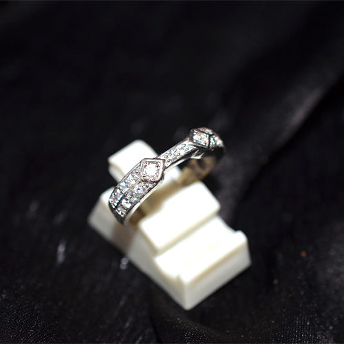 925 Sterling Silver Geometric Cubic Zirconia Chevron Band Ring