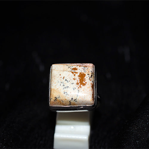 925 Sterling Silver Square Picture Jasper Ring