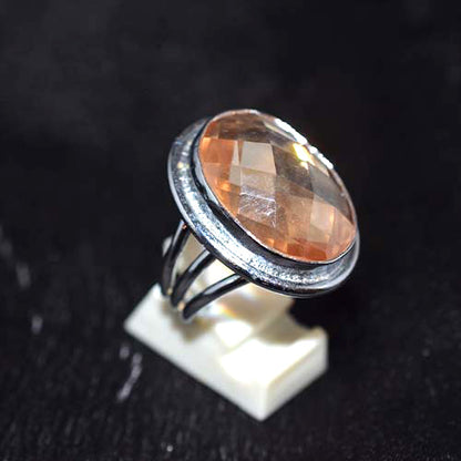 925 Sterling Silver Oval Peach Morganite Split Shank Ring