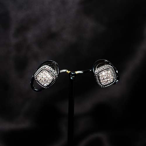 925 Sterling Silver White Crystal Cushion Stud Earrings