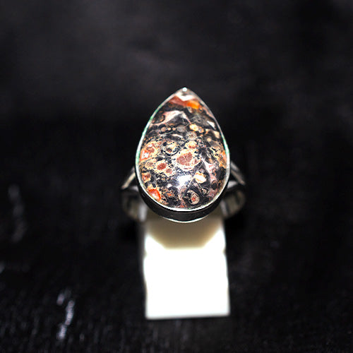925 Sterling Silver Leopard Skin Jasper Teardrop Ring