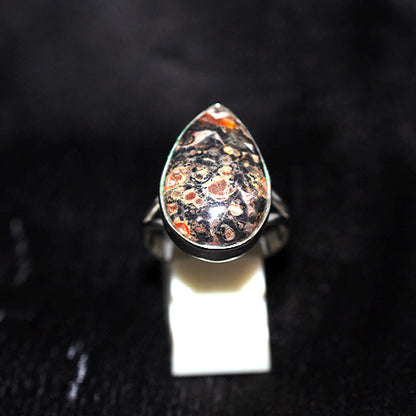 925 Sterling Silver Leopard Skin Jasper Teardrop Ring