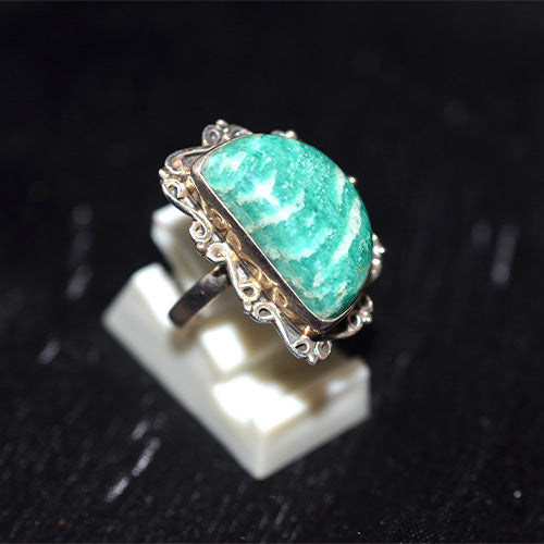 925 Sterling Silver Turkish Amazonite Ornate Scrollwork Ring