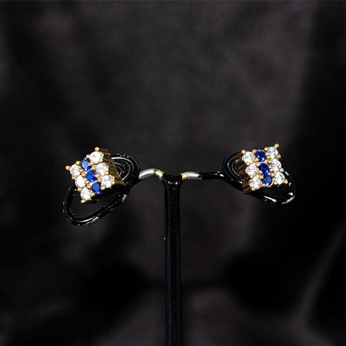6 Carat Gold Plated Blue and White Crystal Square Stud Earrings