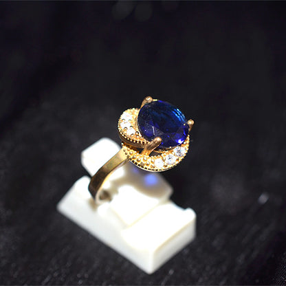 6 Carat Gold Plated Turkish Blue Sapphire CZ Halo Ring