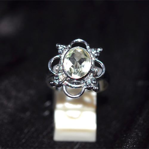 925 Sterling Silver Green Amethyst Crown Setting Turkish Ring