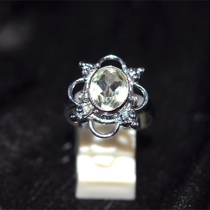 925 Sterling Silver Green Amethyst Crown Setting Turkish Ring