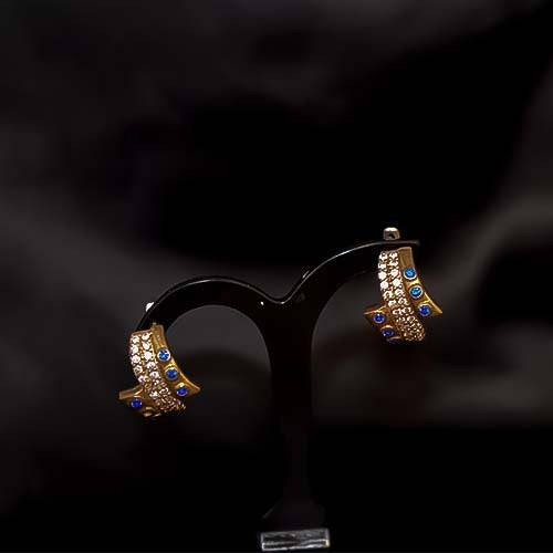 6 Carat Gold Plated Blue Crystal Channel Hoop Earrings