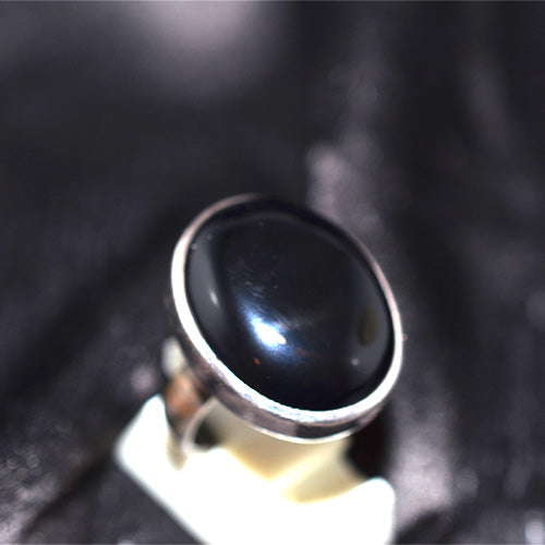 925 Sterling Silver Oval Black Onyx Cabochon Ring