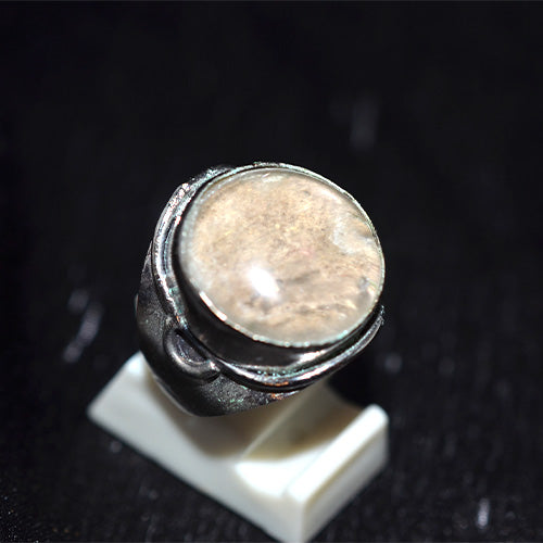 925 Sterling Silver Round Rutilated Quartz Rustic Wire-Wrap Ring