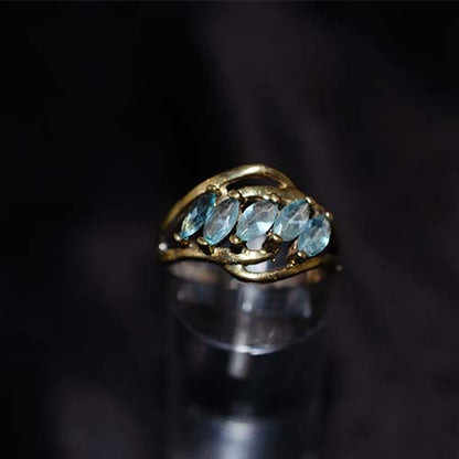 6 Carat Gold Plated Blue Marquise Cluster Ring