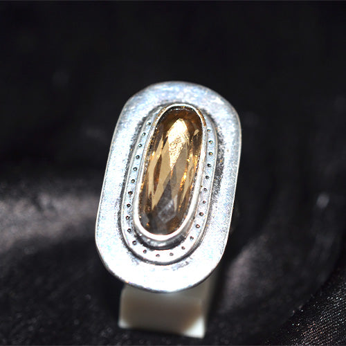 925 Sterling Silver Turkish Citrine Elongated Bezel Motif Ring