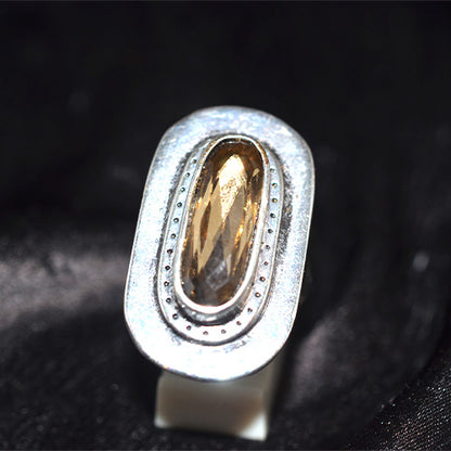 925 Sterling Silver Turkish Citrine Elongated Bezel Motif Ring