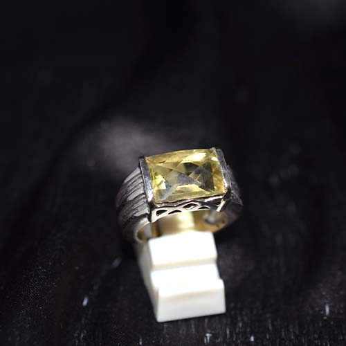 925 Sterling Silver Rectangular Yellow Quartz Ring