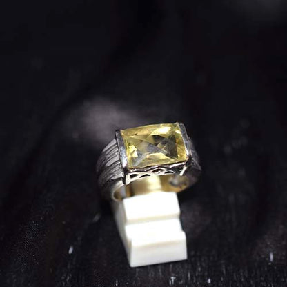 925 Sterling Silver Rectangular Yellow Quartz Ring