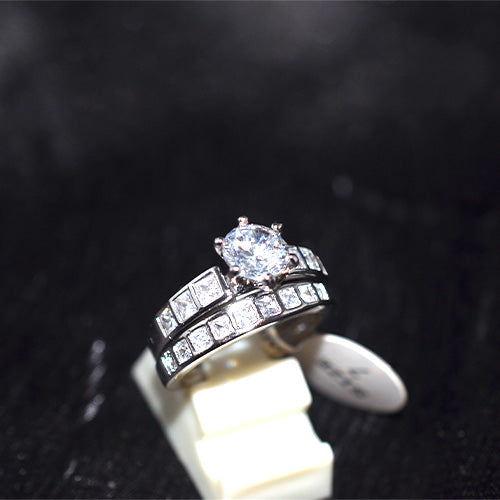 925 Sterling Silver Cubic Zirconia Dual Band Ring