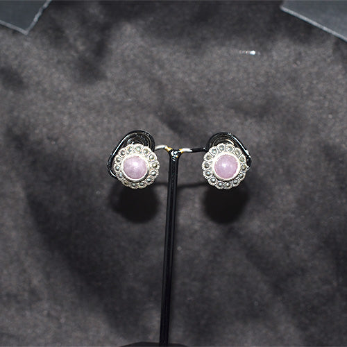 925 Sterling Silver Pink Chalcedony Halo Stud Earrings